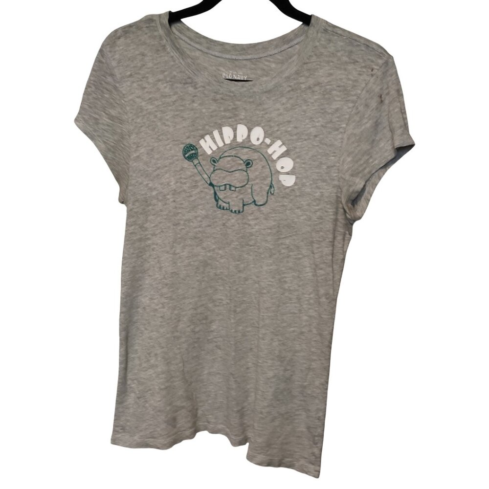 Vintage 2000s Old Navy Tee T-Shirt Graphic Gray/Grey Hippo-Hop Girl's Size Large